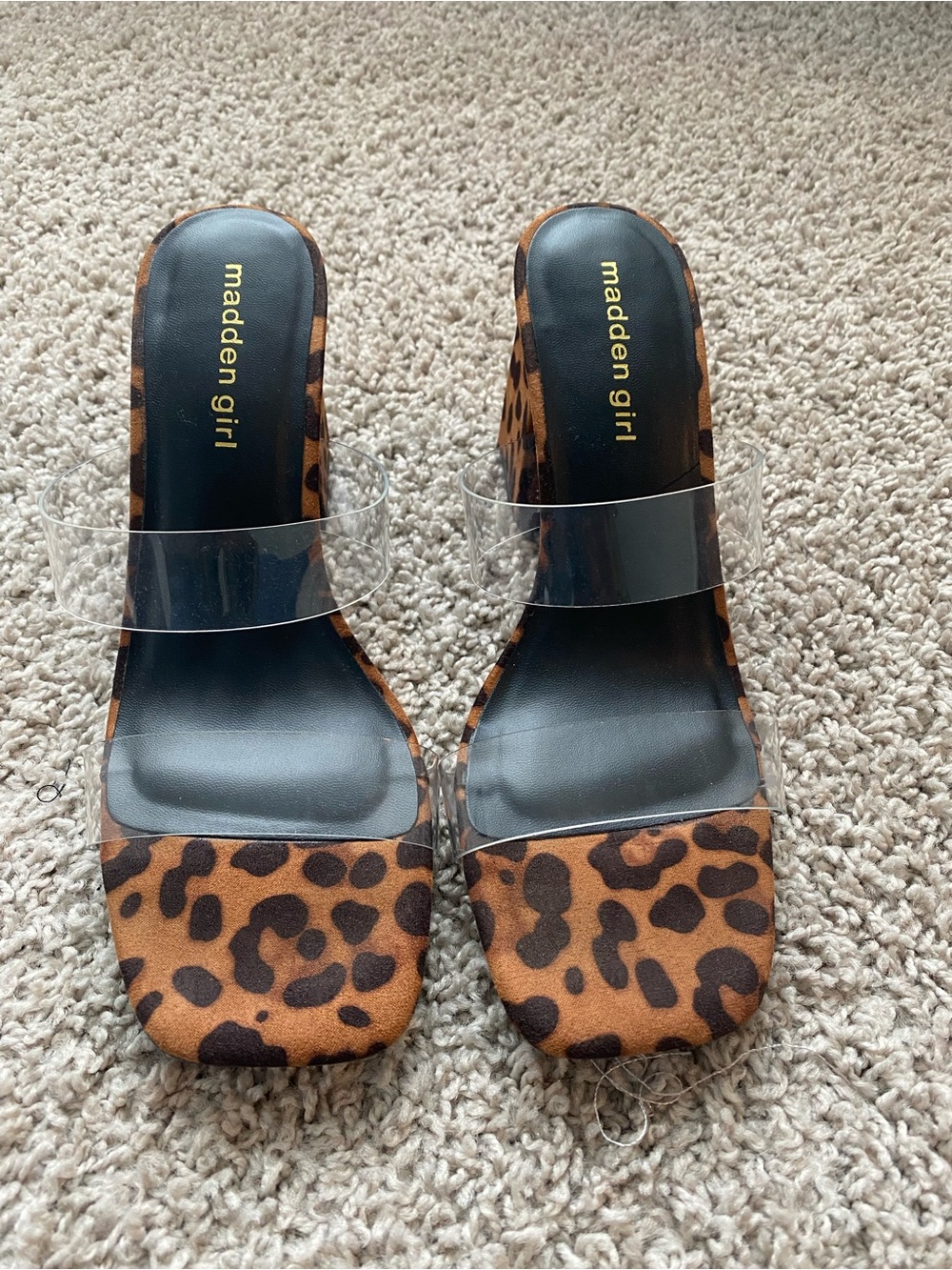 Madden Girl Leopard Print Clear Strap Slide Sandals - Brown/Black